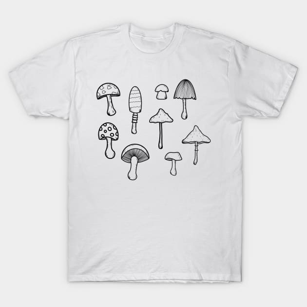 Nine MinimalistIc Mushrooms Fungi T-Shirt T-Shirt by BlackSpruce